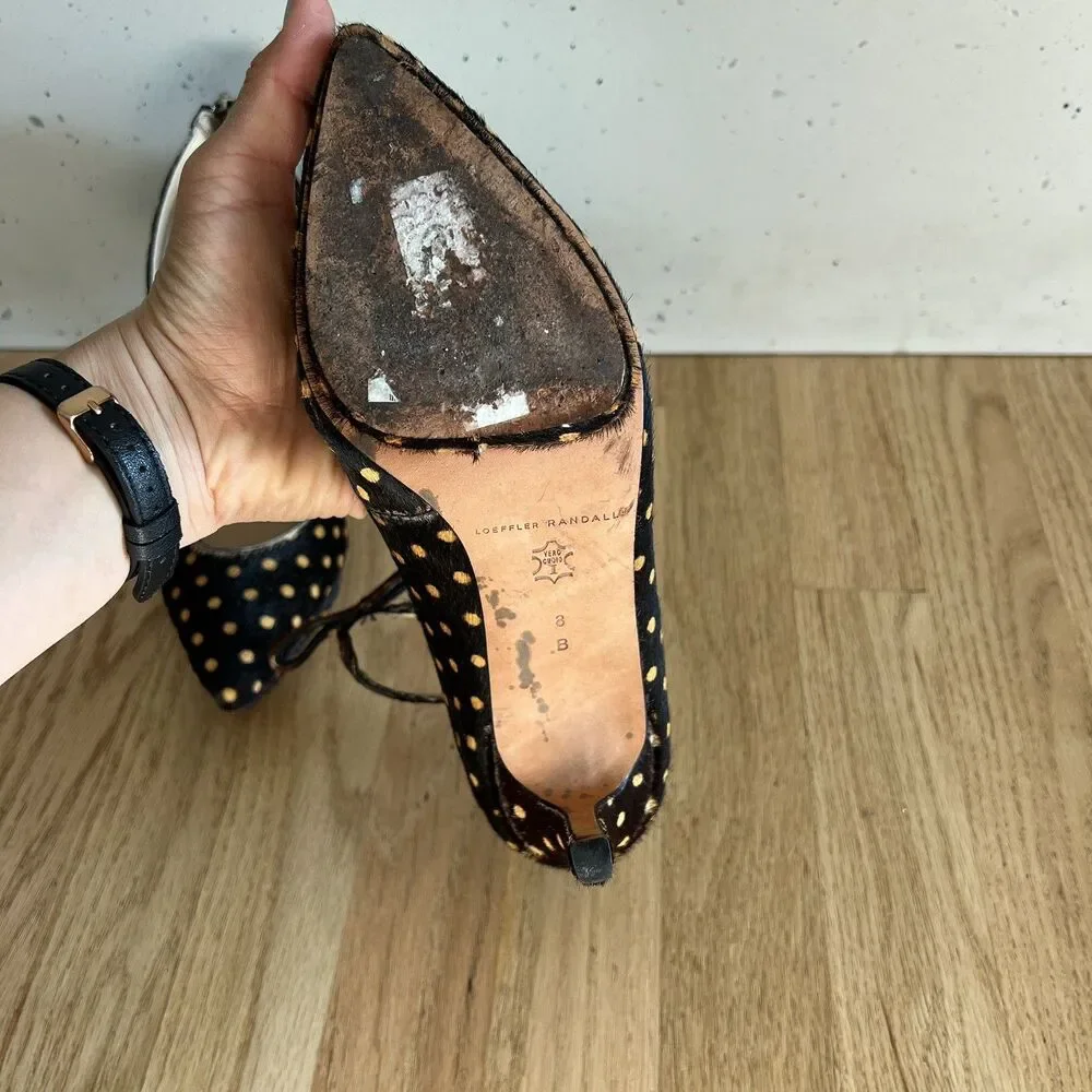 Loeffler Randall Alba demi platform‎ black brown Polka Dot Calf Hair Pumps 8B